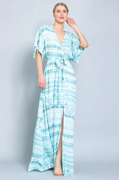 Kimono Sleeve Tie-Dye Maxi Dress