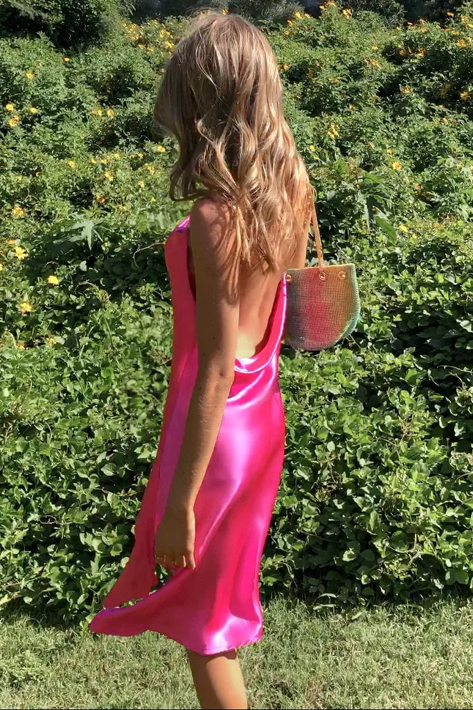 KITTY SLIP MIDI DRESS - FUCHSIA SILK