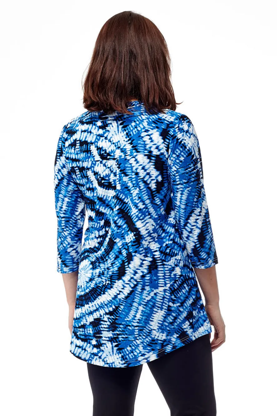 La Cera Pleat Front Printed Tunic Tie-Dye Blue