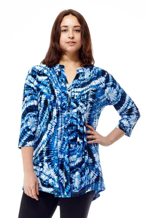 La Cera Pleat Front Printed Tunic Tie-Dye Blue