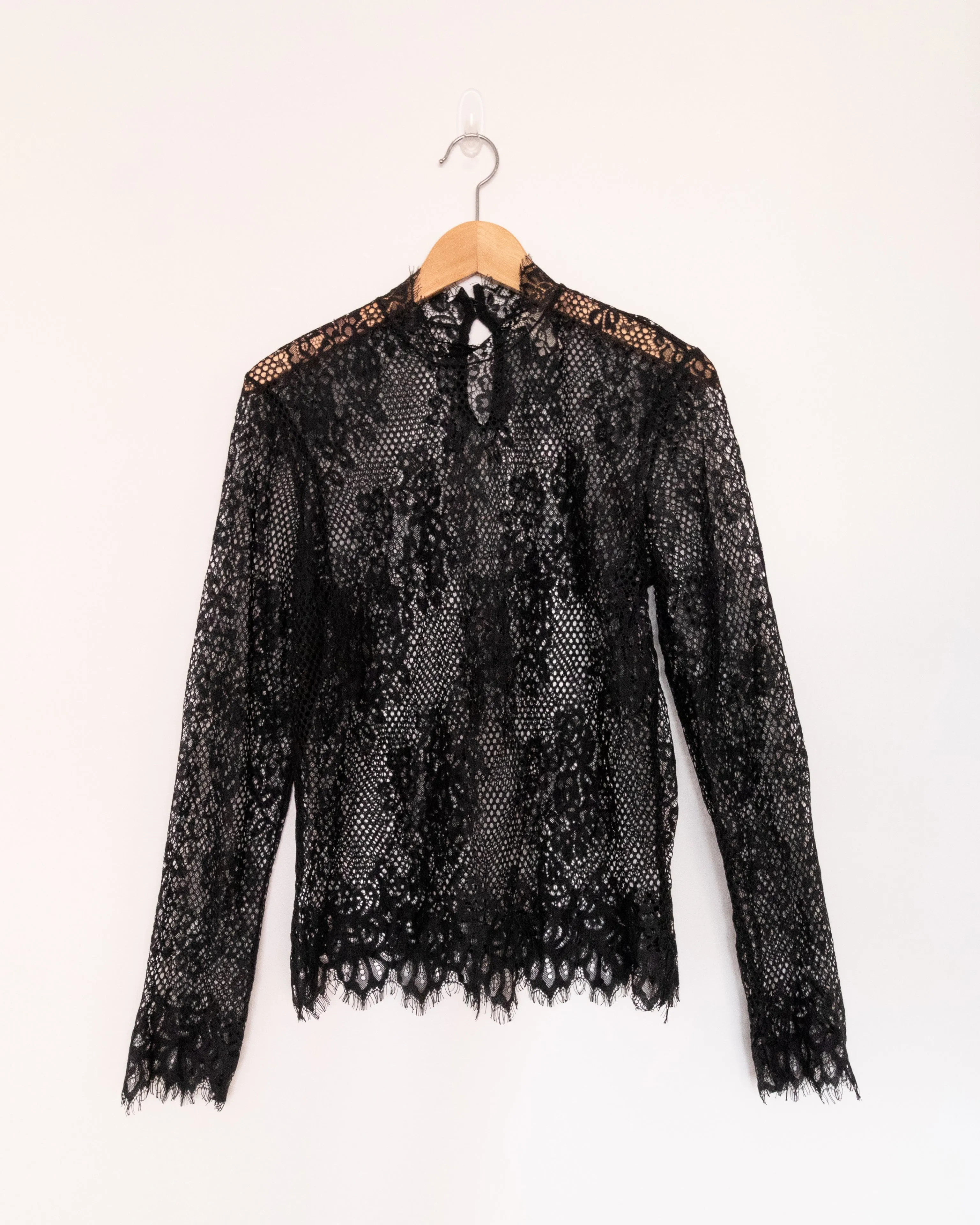 Lace Fishnet Long Sleeve Top Black