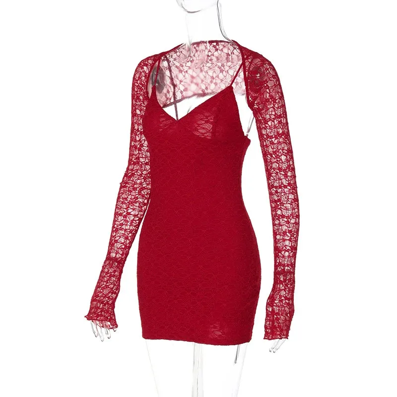 Lace Sleeve Body Hugging Party Mini Dress