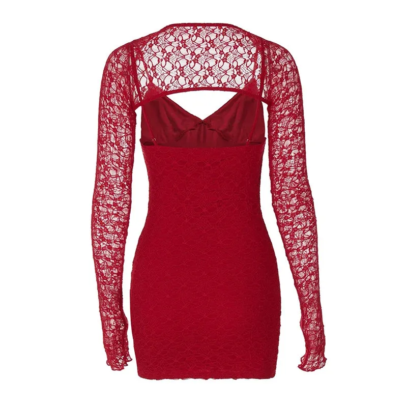 Lace Sleeve Body Hugging Party Mini Dress