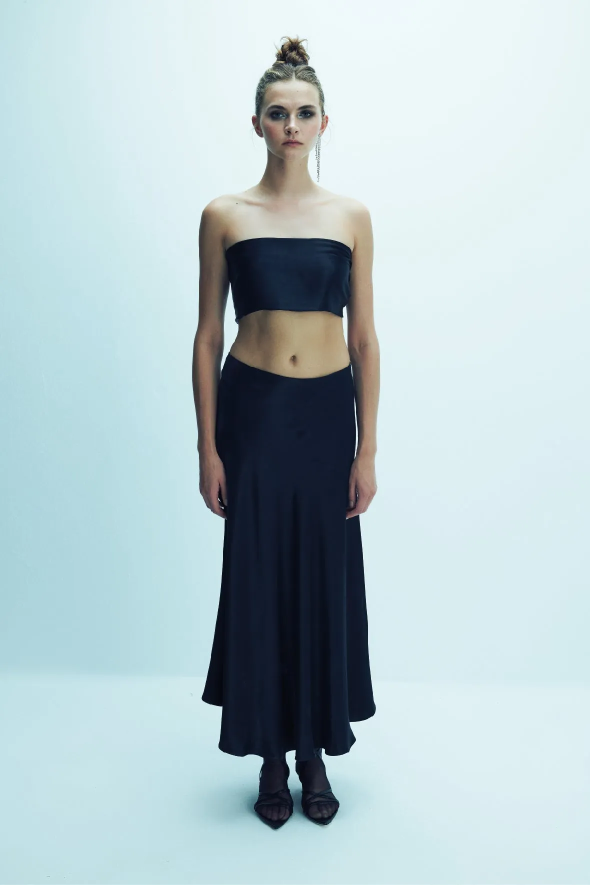 Lia Satin Maxi Skirt in Black