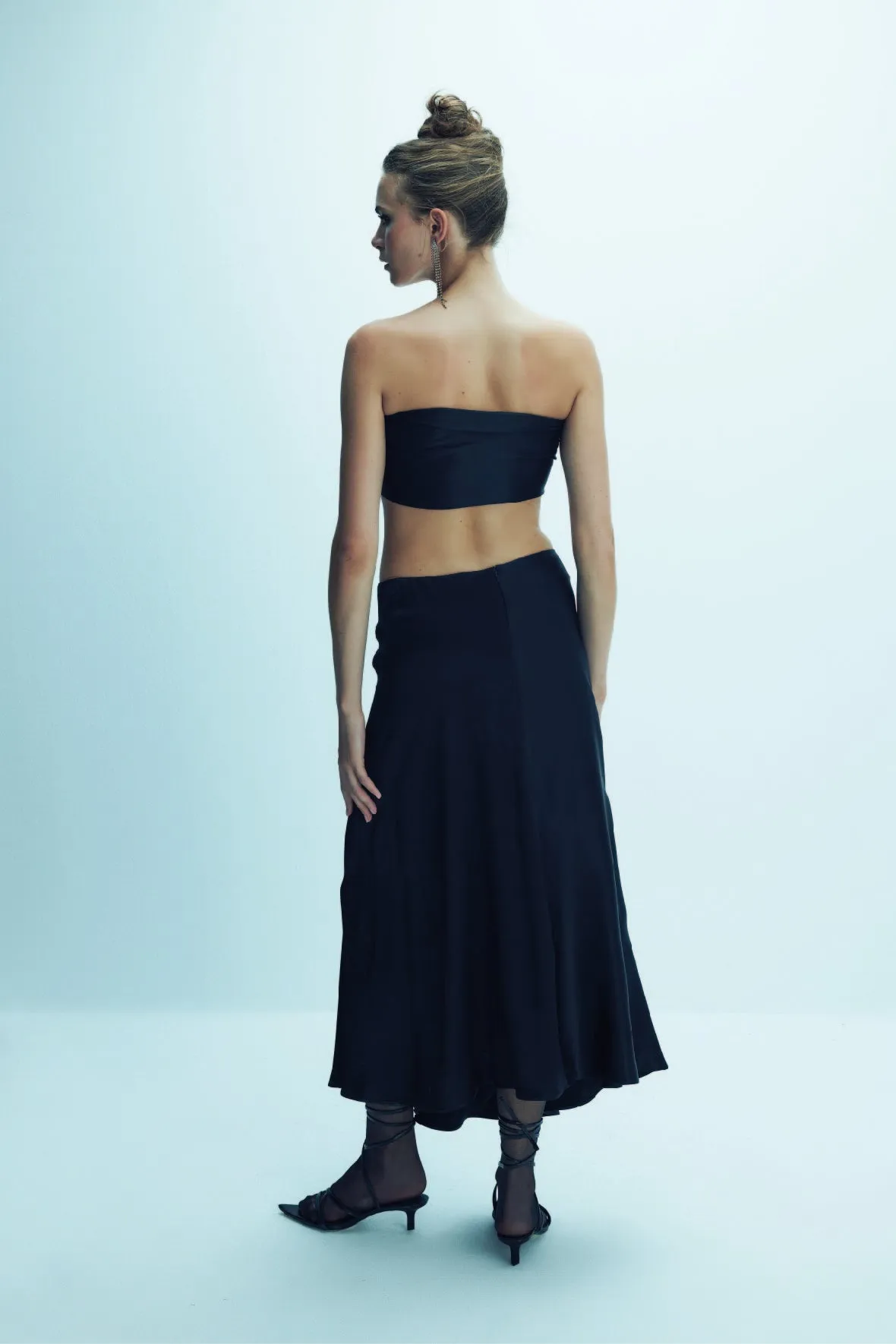 Lia Satin Maxi Skirt in Black