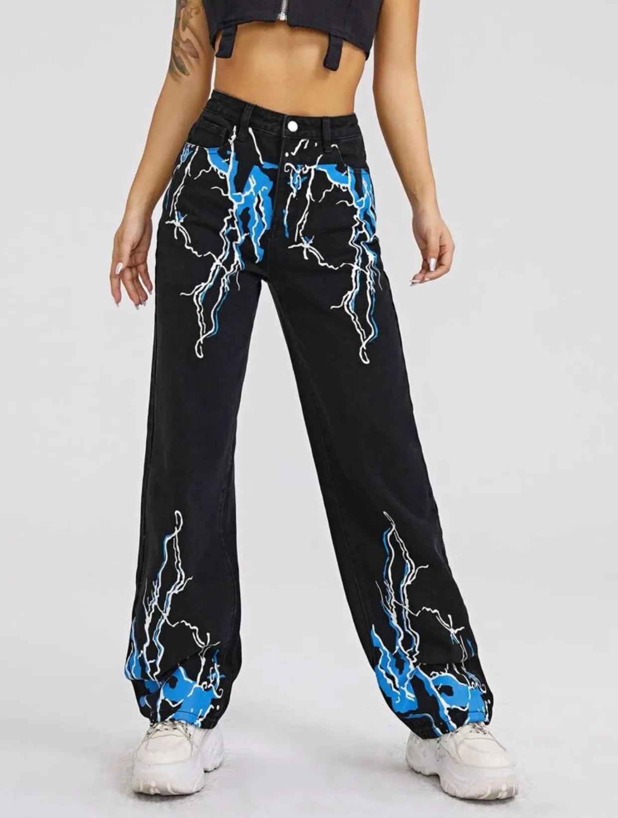 Lightning Printed Jeans High Waist