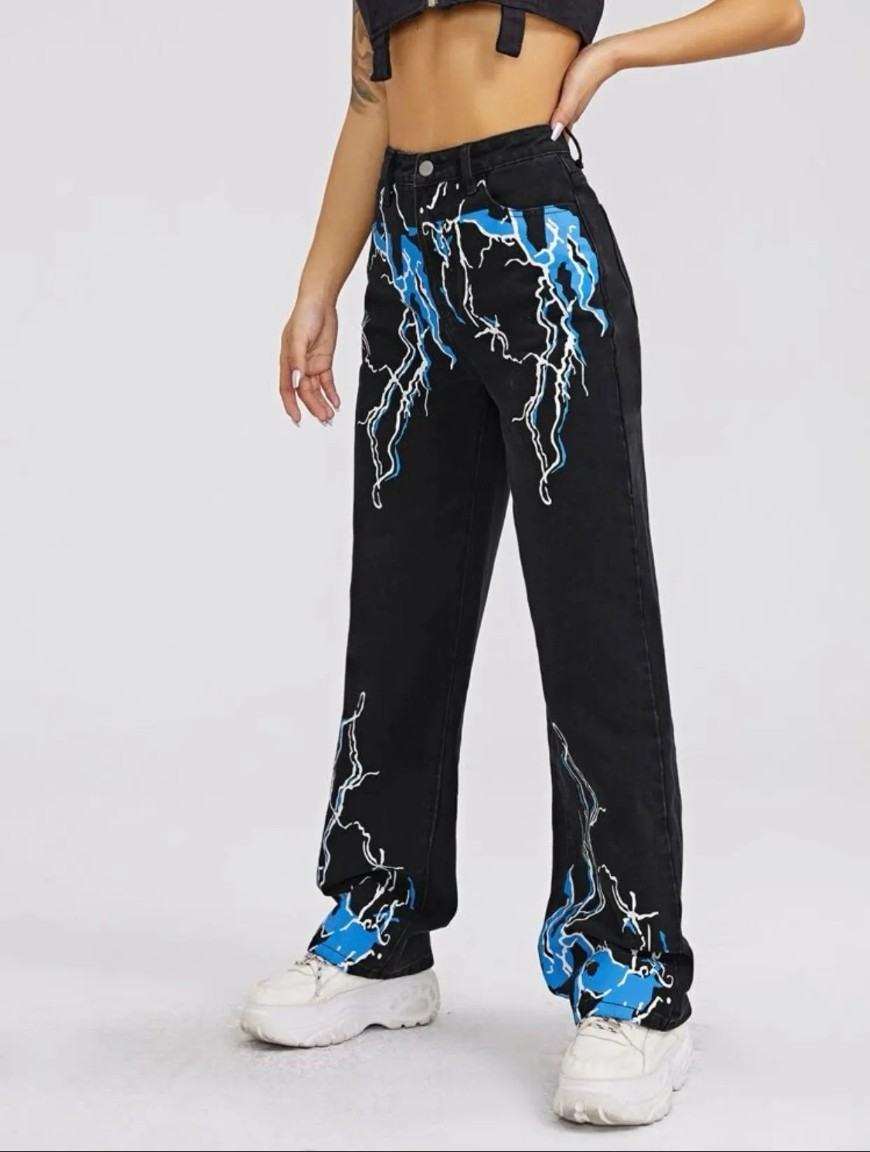 Lightning Printed Jeans High Waist