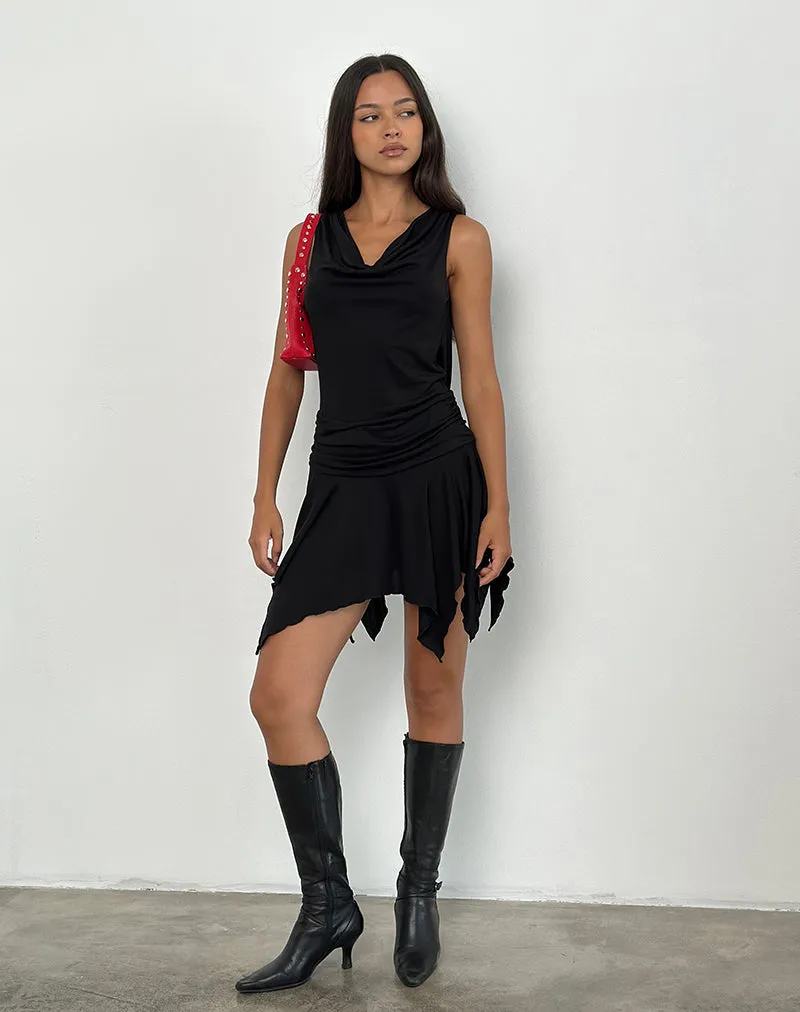 Lizella Hem Mini Dress in Cupro Black