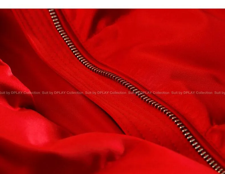 Long red Down coat winter red waist and big swing design pleated coat -Jara