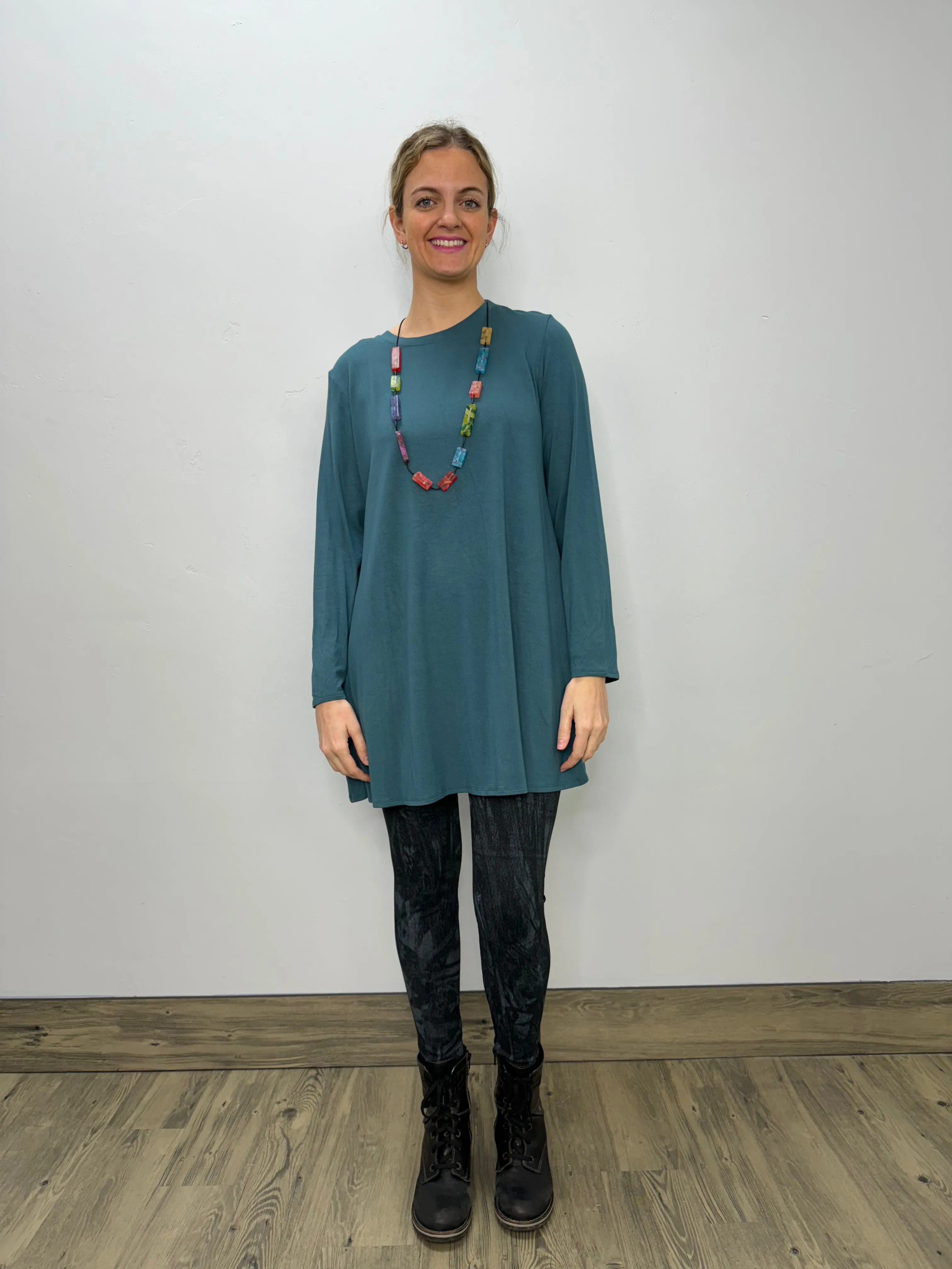 Long Sleeve Basic A-Line Tunic - Mediterranean