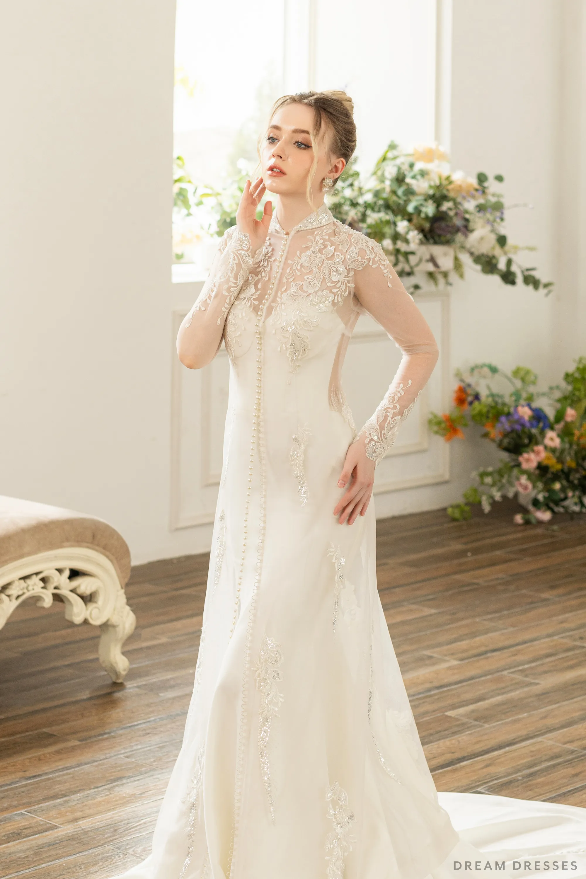 Long Sleeves Bridal Cape with Couture Lace (#SOPHIE)