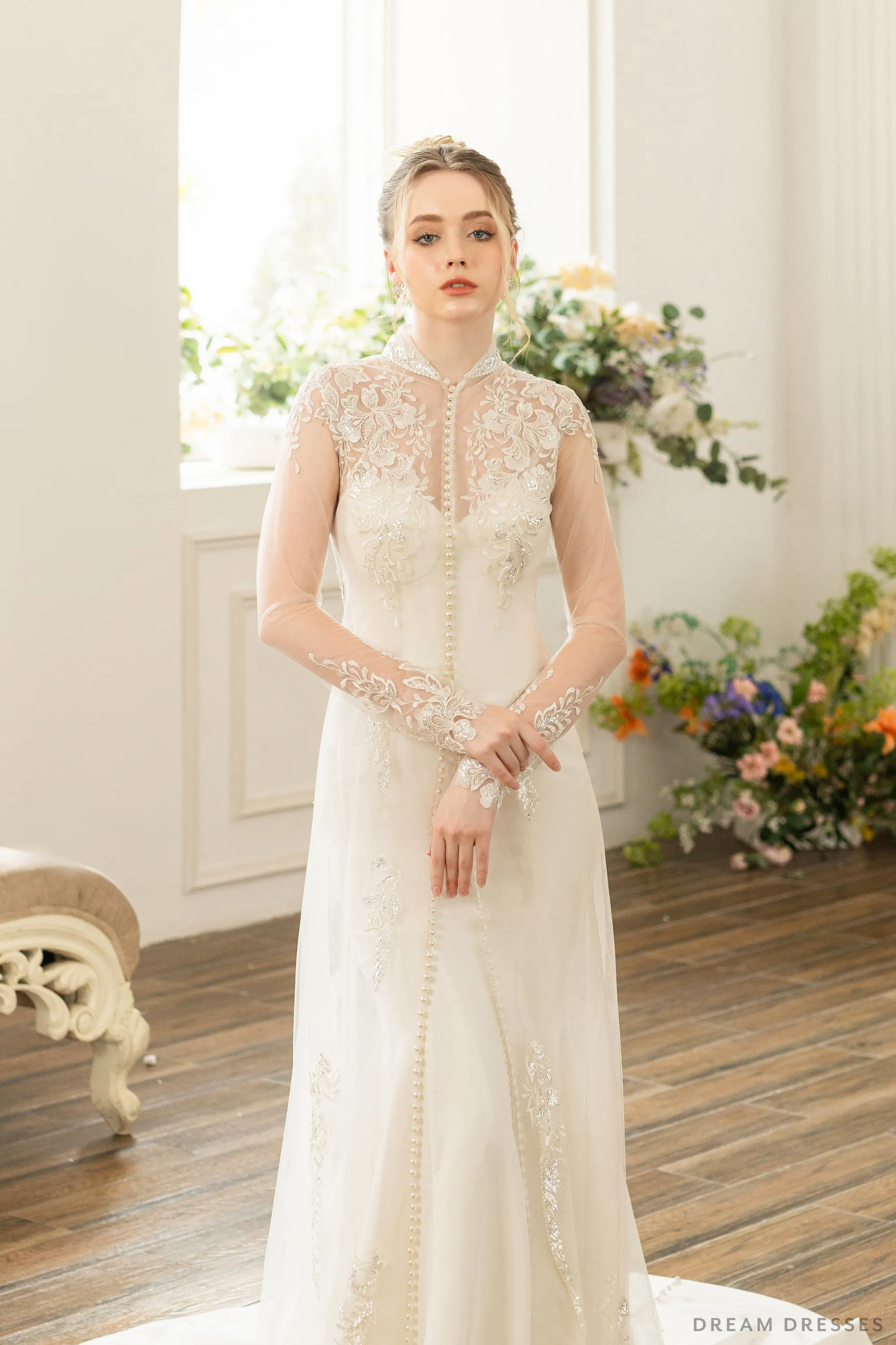 Long Sleeves Bridal Cape with Couture Lace (#SOPHIE)