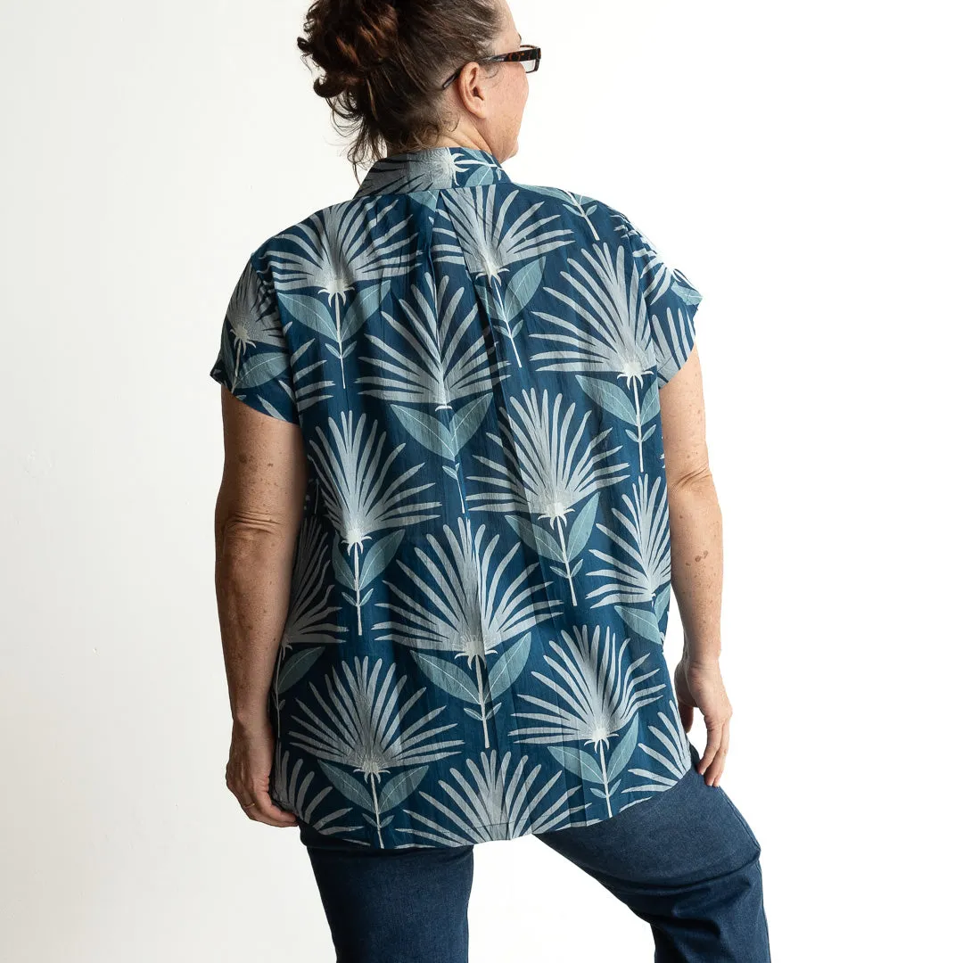 Loose Fit Cotton Tunic Top by KOBOMO - Indigo Echo