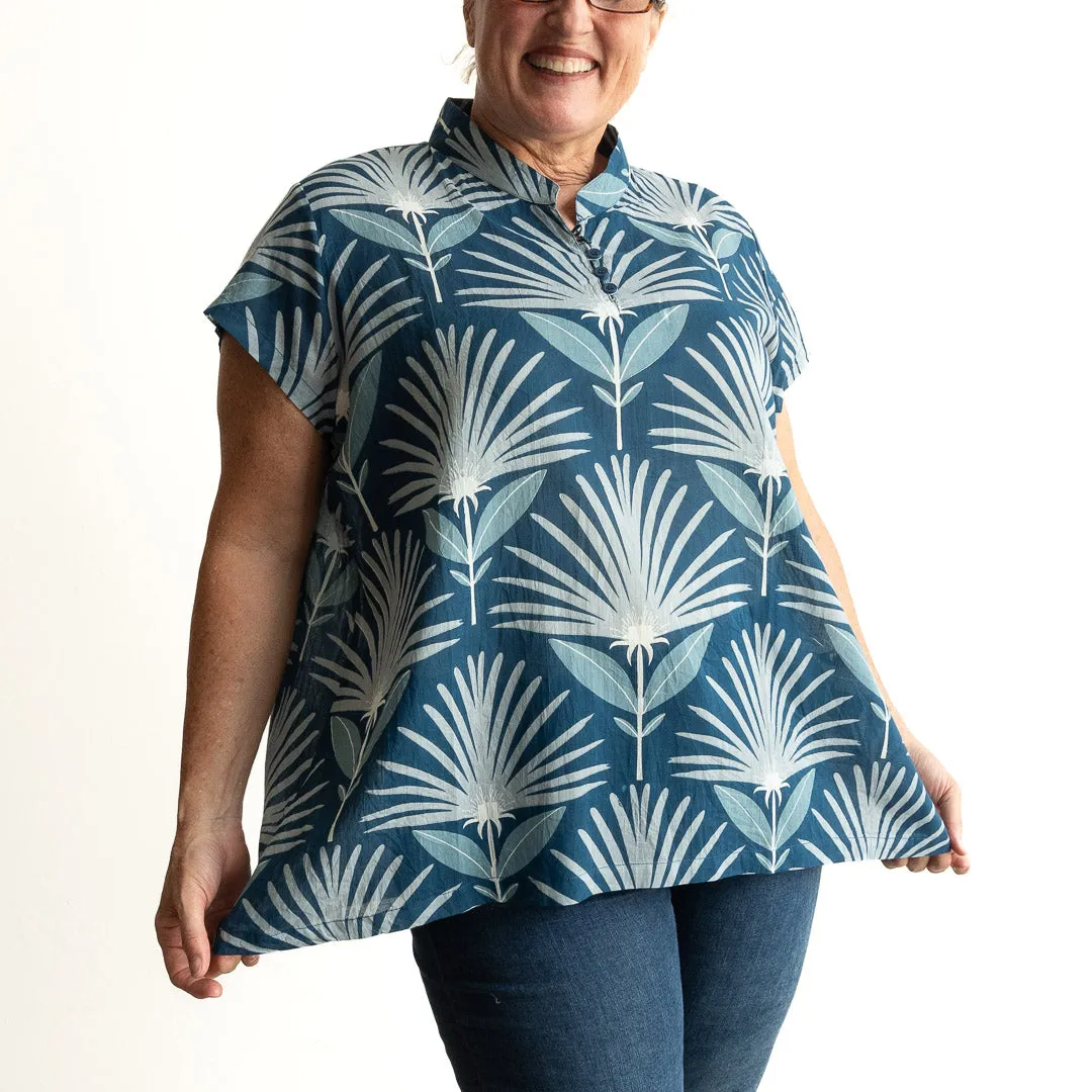 Loose Fit Cotton Tunic Top by KOBOMO - Indigo Echo