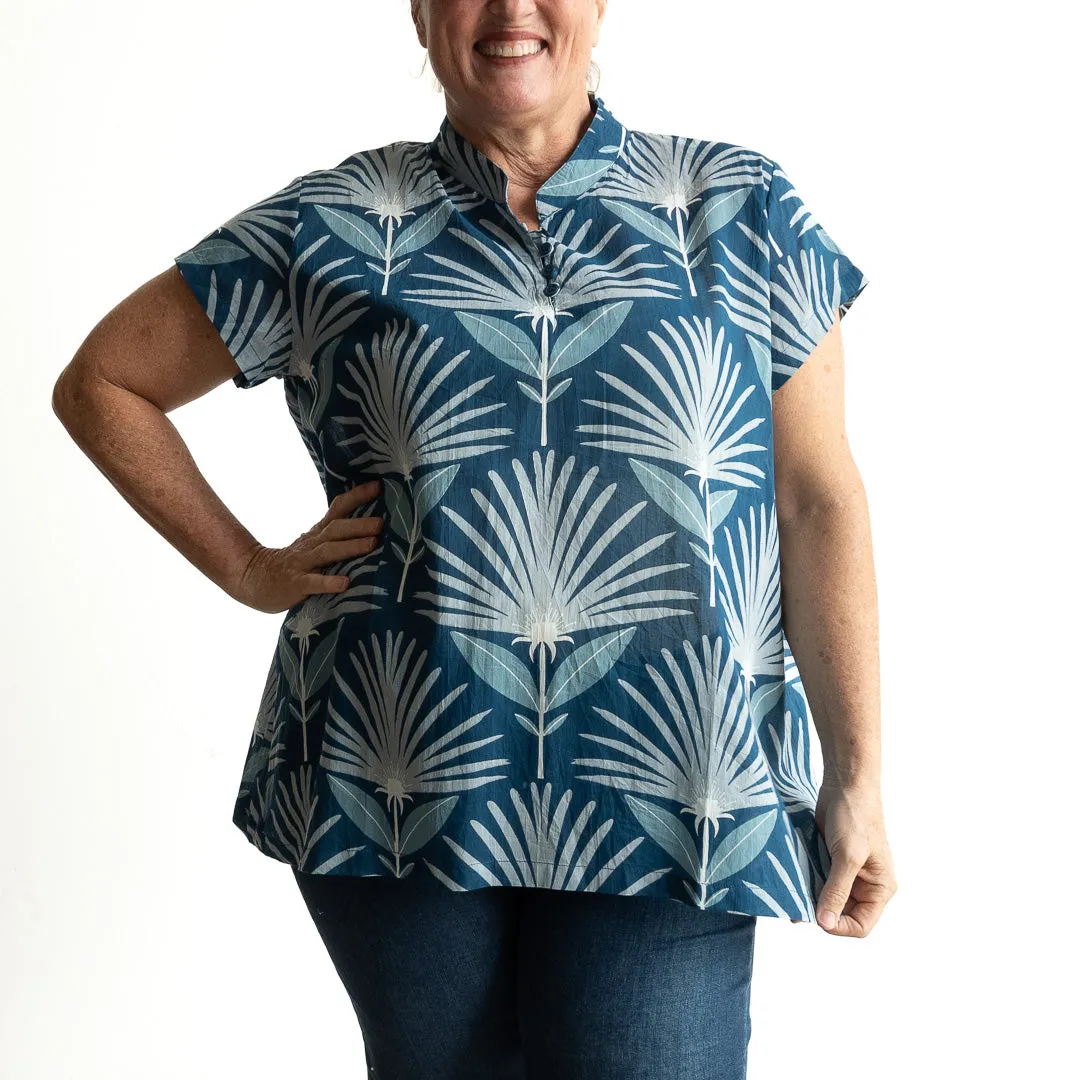 Loose Fit Cotton Tunic Top by KOBOMO - Indigo Echo