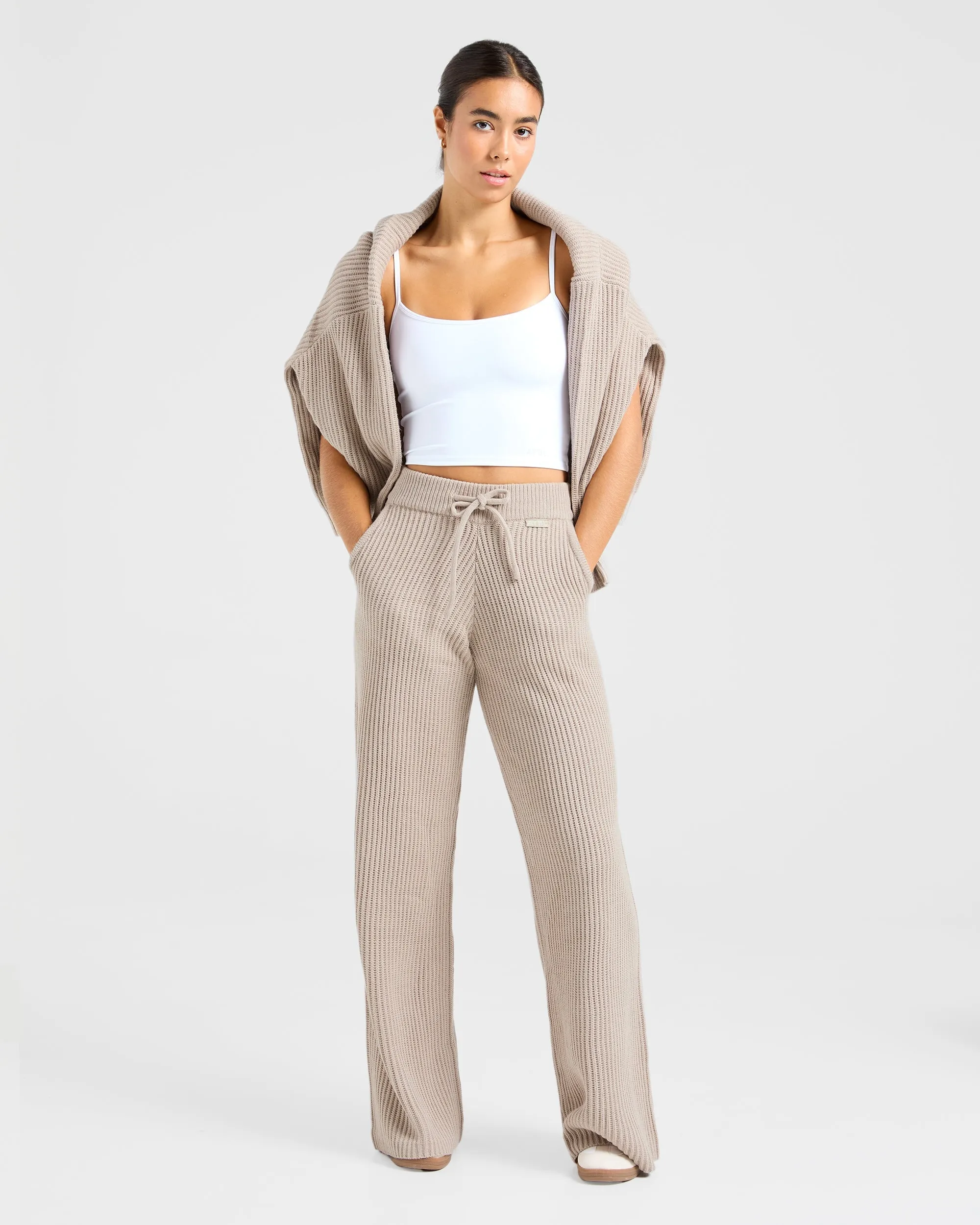 Lounge Oversized Knitted Straight Leg Joggers - Taupe Brown