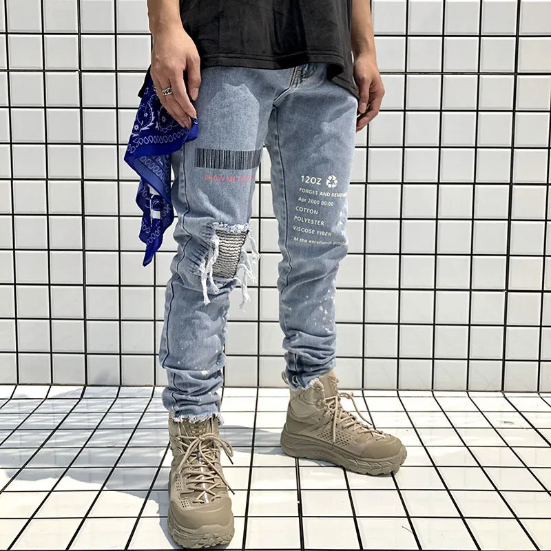 Man Fall Outfits Cargo Pants Vintage Men's Straight Jeans Letter Print Embroidery Denim Trousers