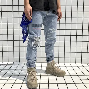 Man Fall Outfits Cargo Pants Vintage Men's Straight Jeans Letter Print Embroidery Denim Trousers