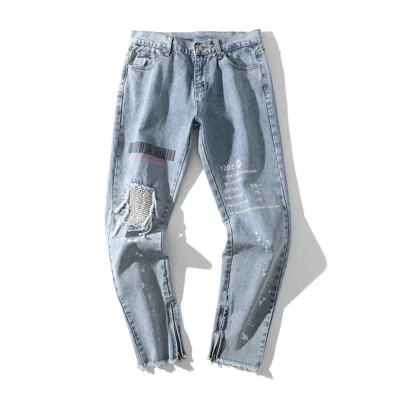 Man Fall Outfits Cargo Pants Vintage Men's Straight Jeans Letter Print Embroidery Denim Trousers