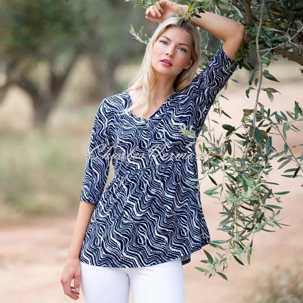 Marble Printed Tunic Top - Style 7413-103 (Navy / White)