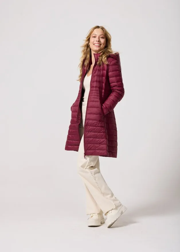 Maroon Duck Down Midi Puffer Coat