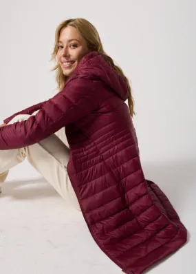 Maroon Duck Down Midi Puffer Coat