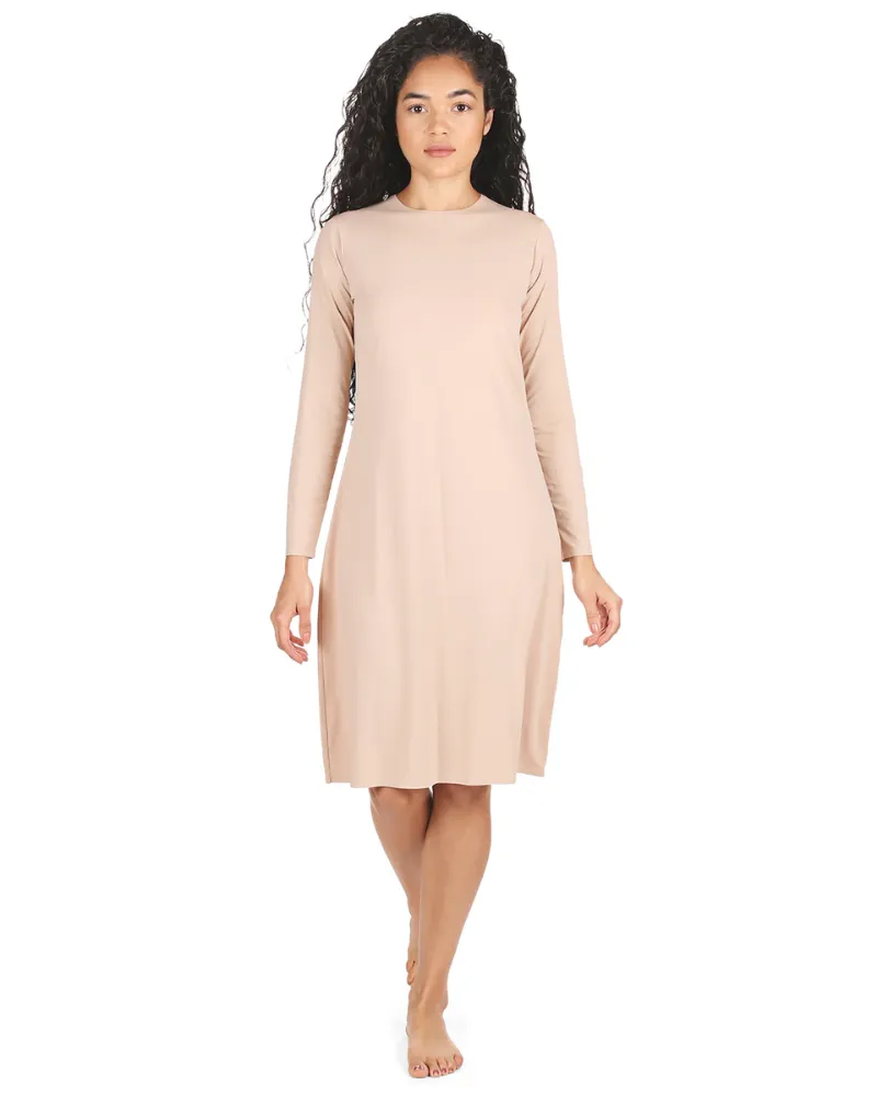 Me Moi Nude Bonded Long Sleeve Shell Dress 42"