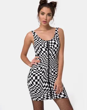 Mebie Mini Dress in Square Flag Black and White