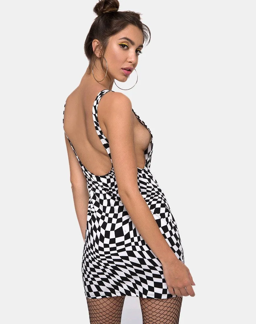 Mebie Mini Dress in Square Flag Black and White