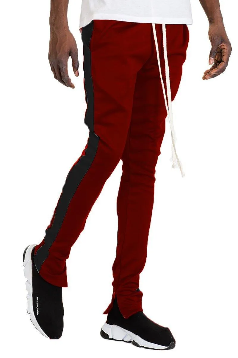 Mens Burgundy Slim Fit Track Pants Joggers