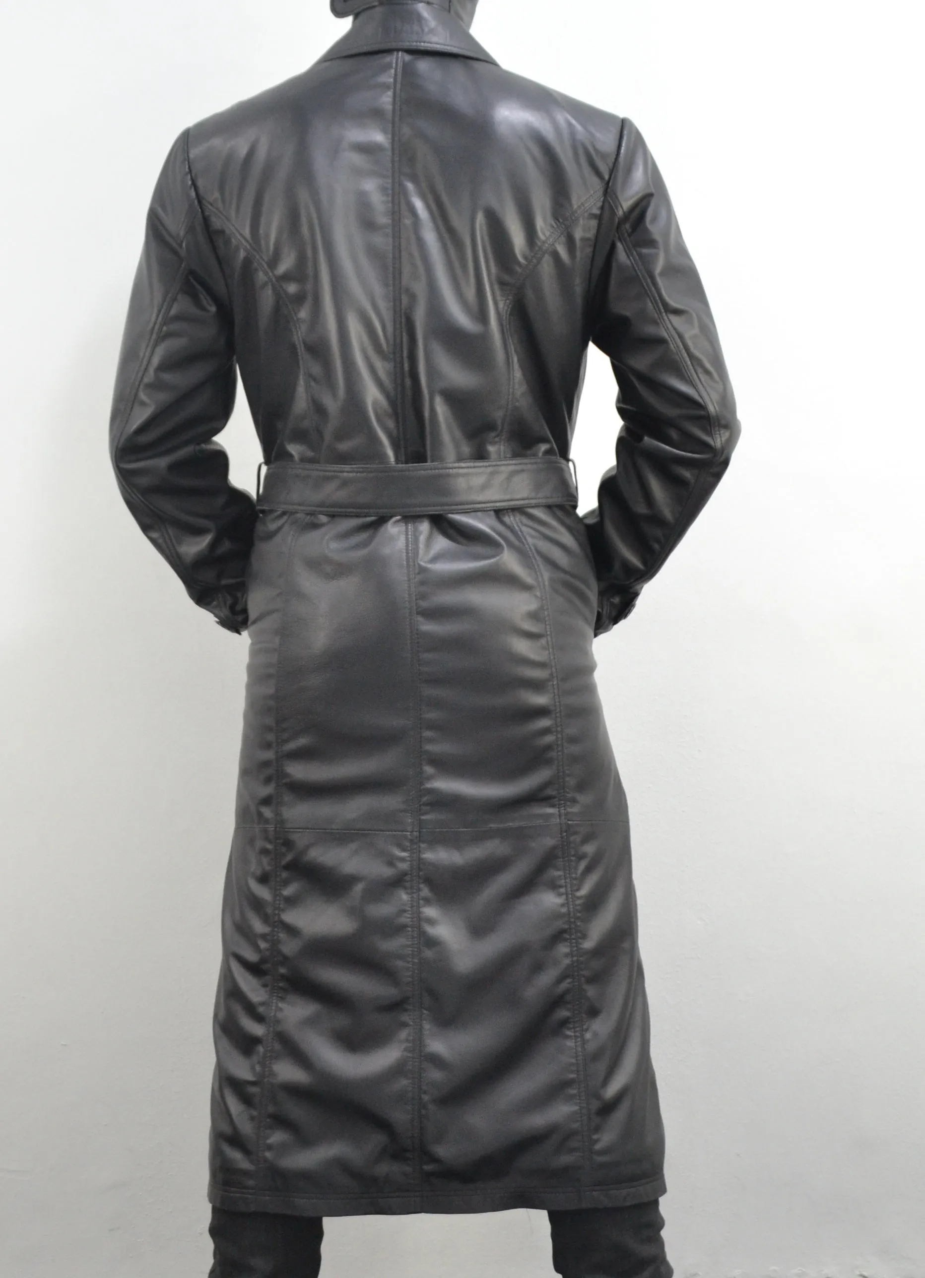 Men's Slim Fit Classic Black 100% Real Soft Leather Trench Coat