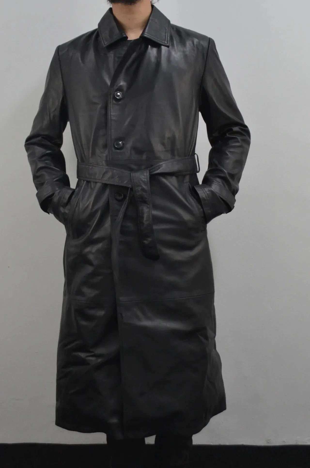 Men's Slim Fit Classic Black 100% Real Soft Leather Trench Coat