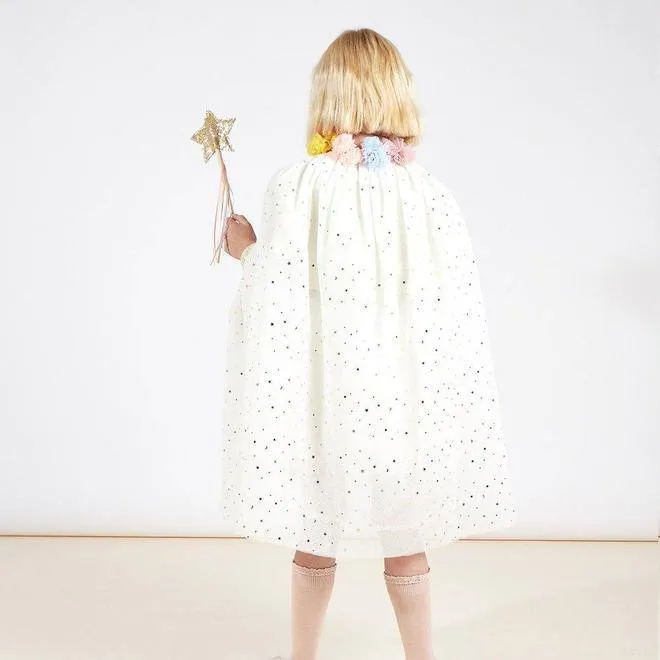 Meri Meri Pom Pom Collar White Dress Up Cape and Wand S5173