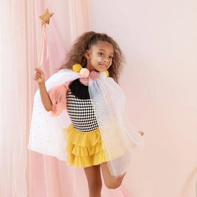 Meri Meri Pom Pom Collar White Dress Up Cape and Wand S5173