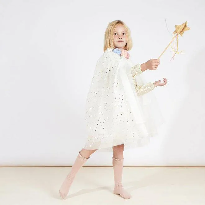 Meri Meri Pom Pom Collar White Dress Up Cape and Wand S5173