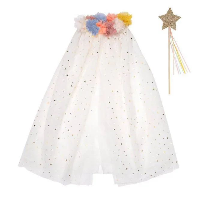 Meri Meri Pom Pom Collar White Dress Up Cape and Wand S5173