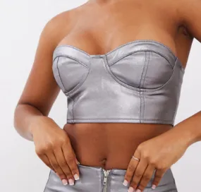 Metallic Corset Crop Top in Silver