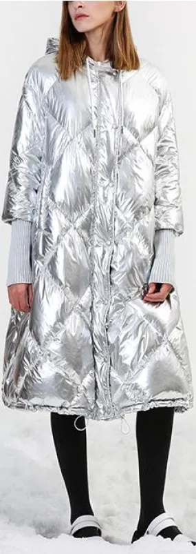 Metallic Puffer Coat with Knit Cuffs