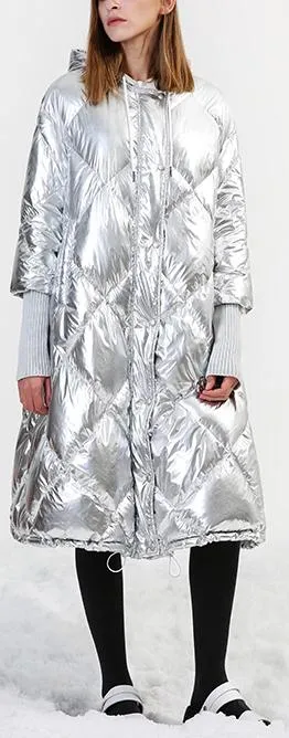 Metallic Puffer Coat with Knit Cuffs