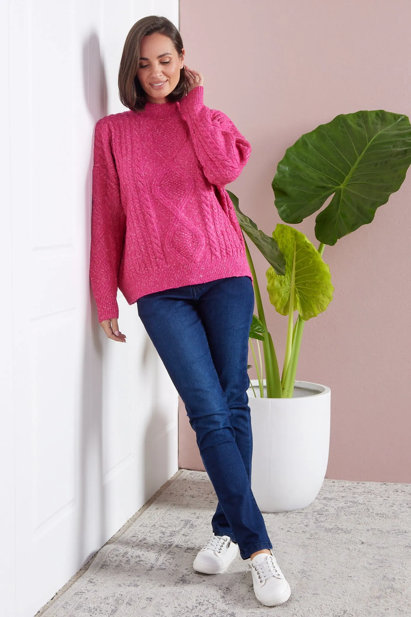 Miranda Cable Knit Jumper - Hot Pink