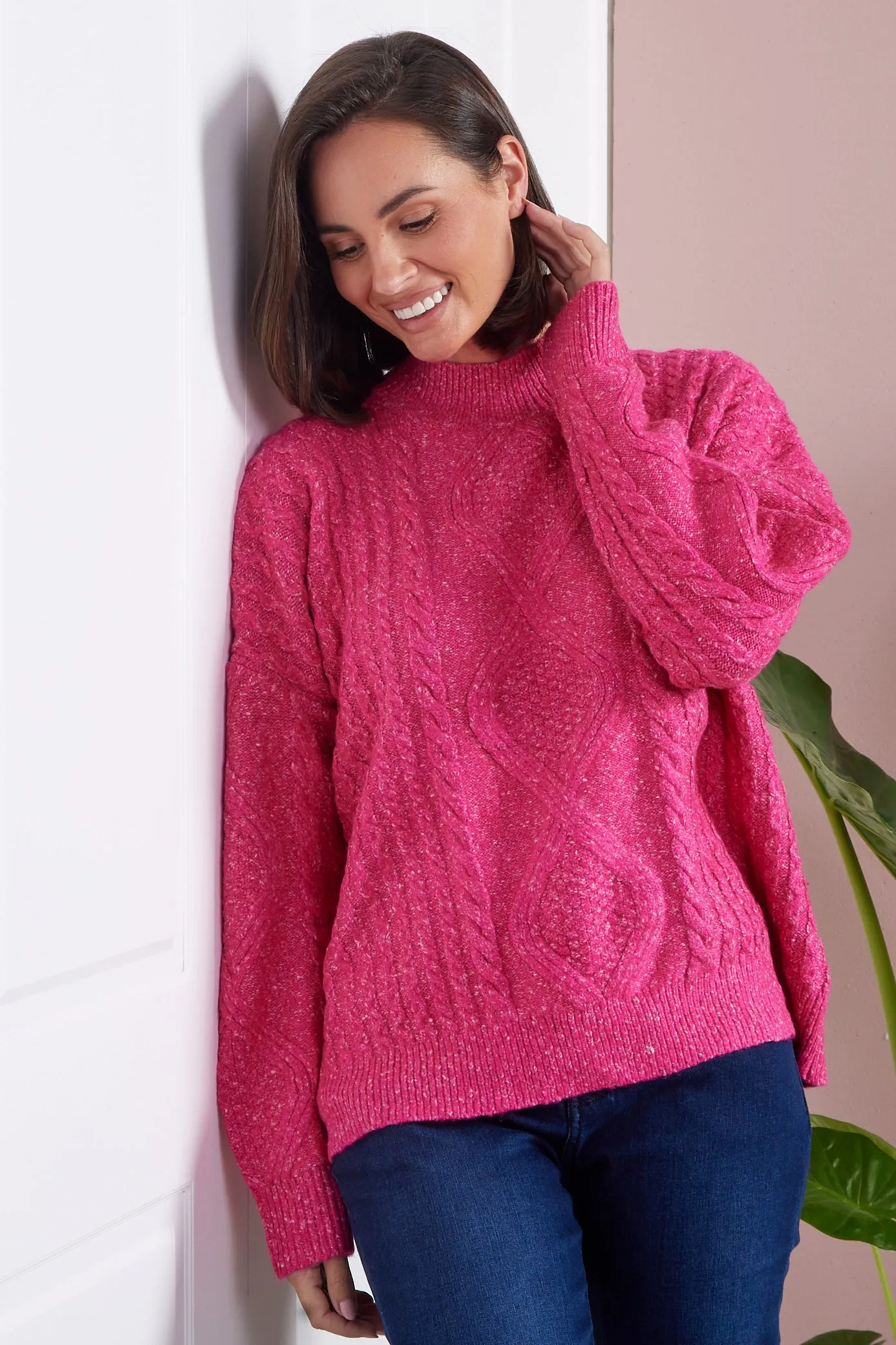 Miranda Cable Knit Jumper - Hot Pink