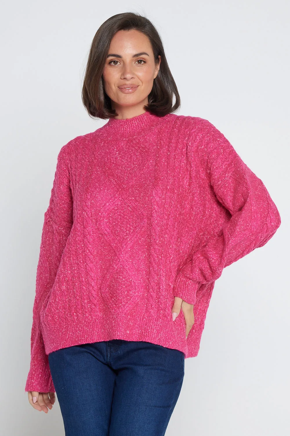 Miranda Cable Knit Jumper - Hot Pink