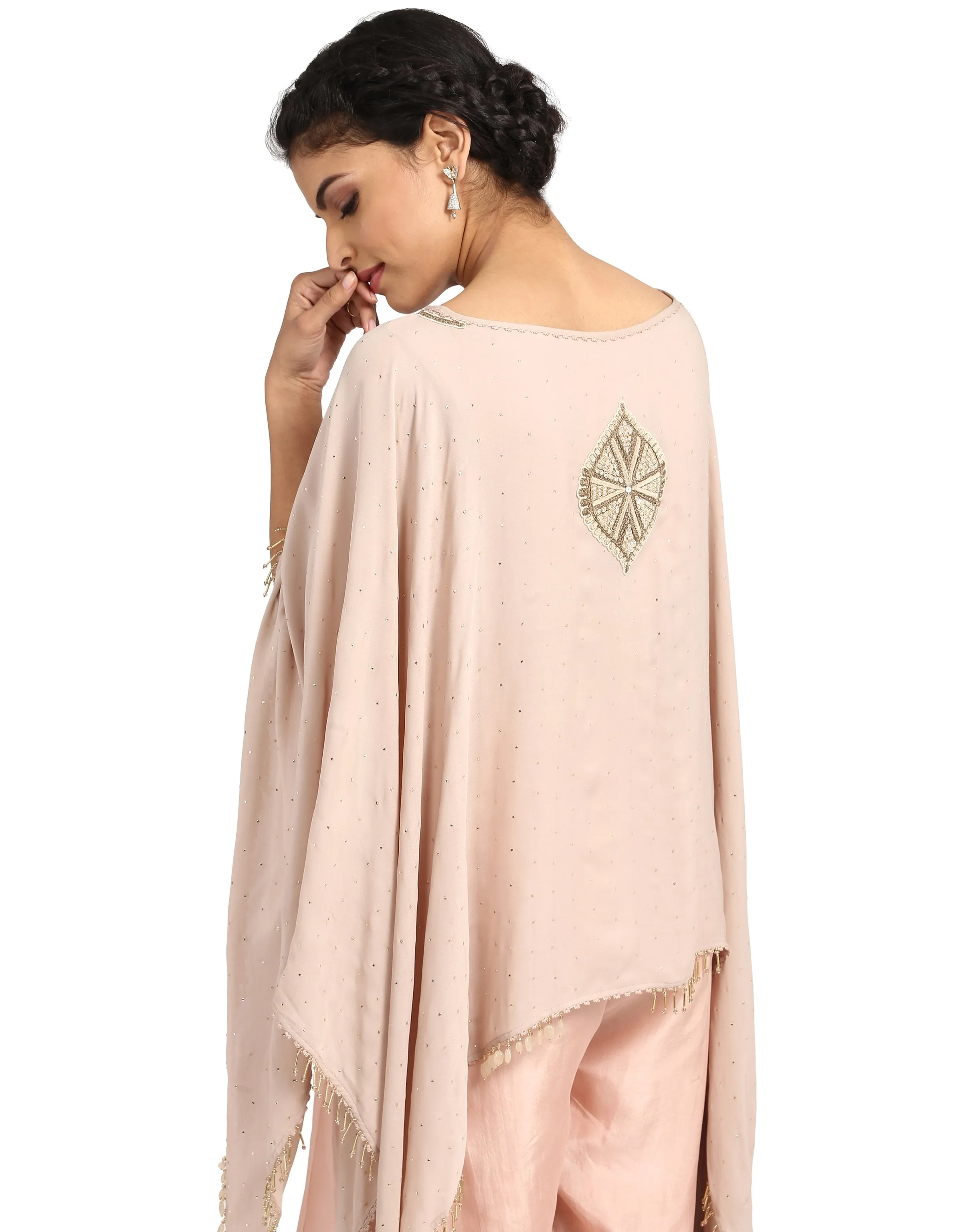 Mukaish Embroidered Cape- Peach