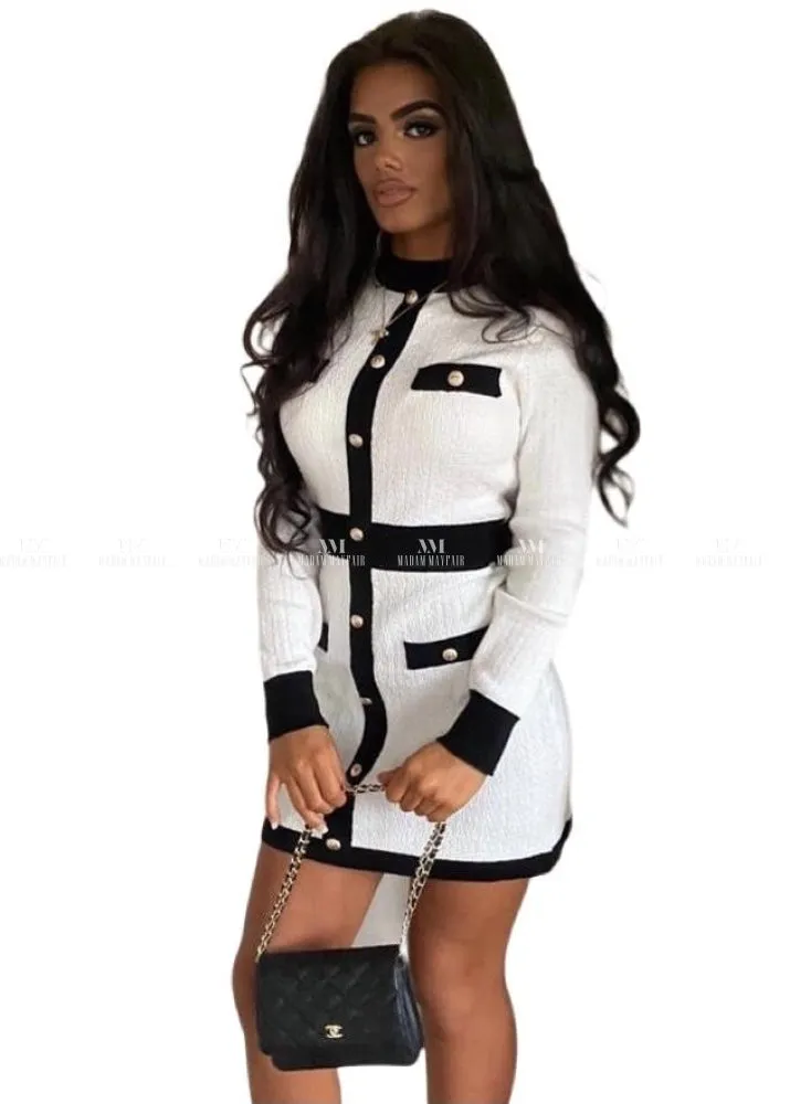 Nigella Monochrome Long Sleeve Bodycon Dress