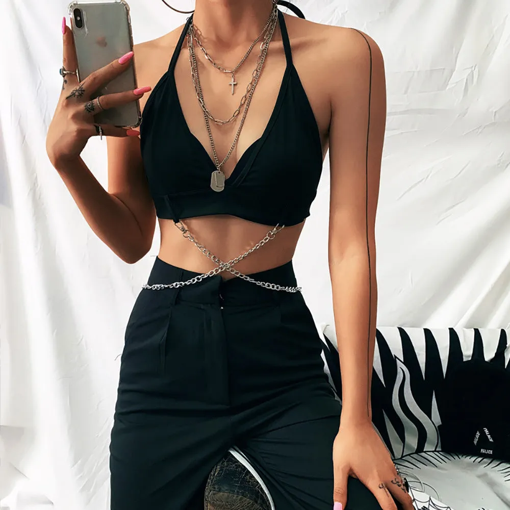 'No Hesitation' Black Alt Grunge Chain Crop Top