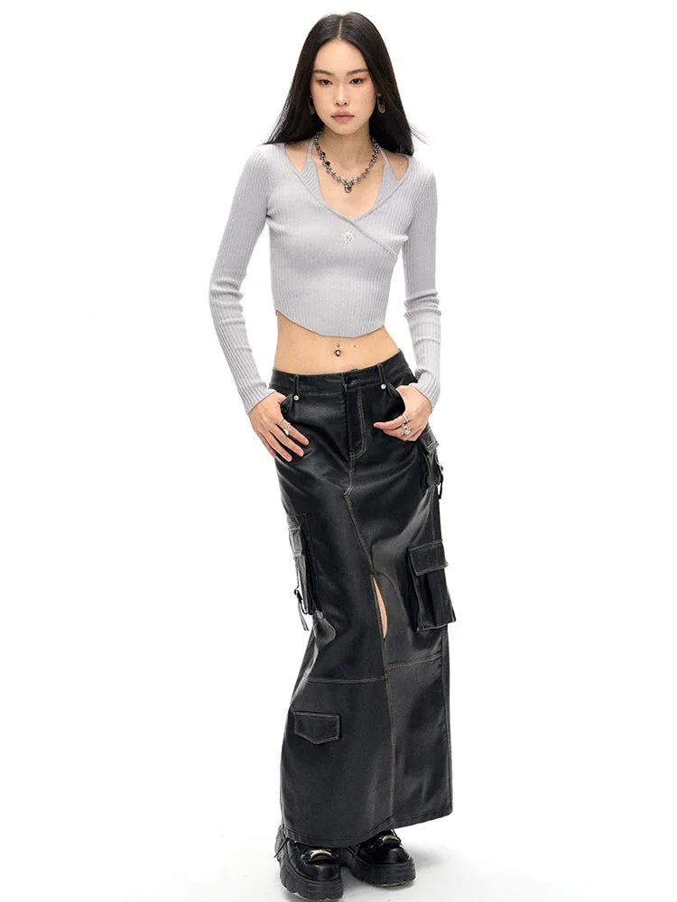 Old Polished Pu Leather Skirt