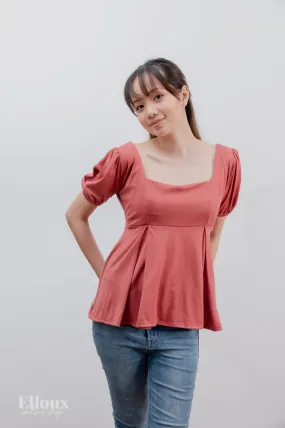 Old Rose Square Neck Puffed Sleeves Top