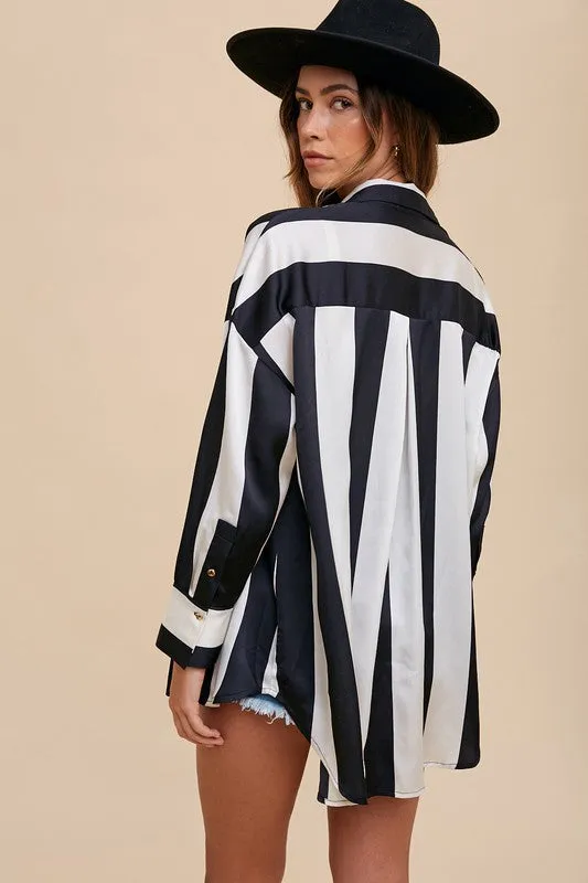 Oreo Vertical Striped Blouse Top