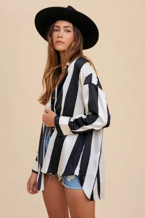 Oreo Vertical Striped Blouse Top