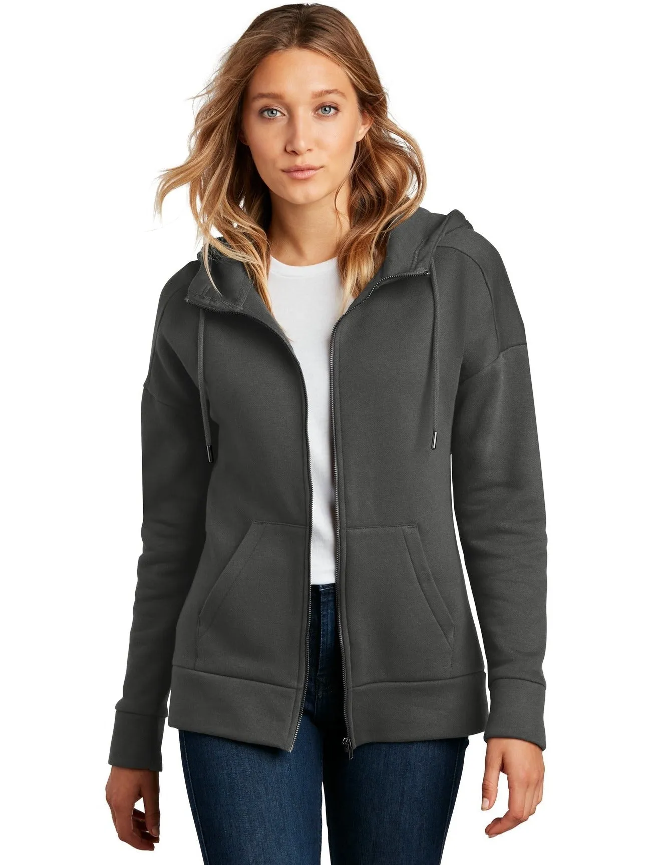 OUTLET-District Ladies Perfect Weight Fleece Drop Shoulder Full-Zip Hoodie